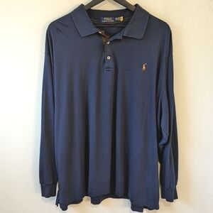 Polo Ralph Lauren Men's Navy Blue Long Sleeve Cotton Polo Colored Pony Logo